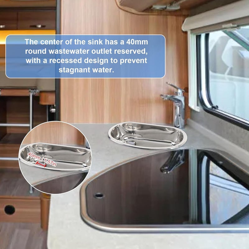 ZIZEV Stainless Steel Undermount Single Oval Bowl Bathroom Sink, 12.8x6.89x4.53 Inch Flush Mounted Stainless Steel Bathroom Sink with 40mm Drain Hole, RV Bar Sinks for Boat Motorhome - Image 4
